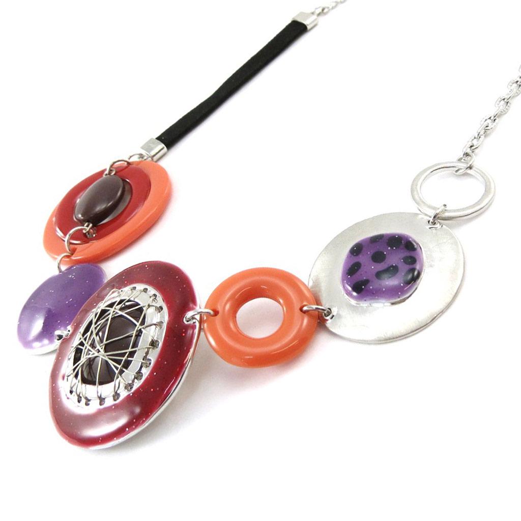 NOA [J2209] - Дизайнерское колье «Quadrillage» красный оранжевый фиолетовый