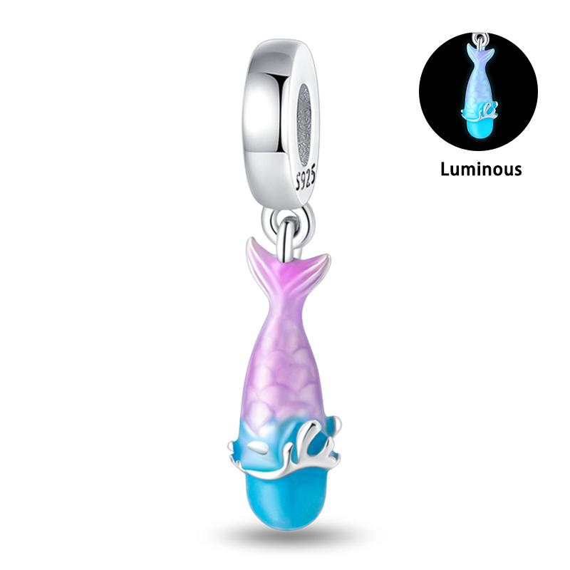 Лето S925 серебряный цвет ракушка жемчуг рыбий хвост светящийся океан серии Подвески бусины подходят S925 оригинальные браслеты DIY ювелирные изделия