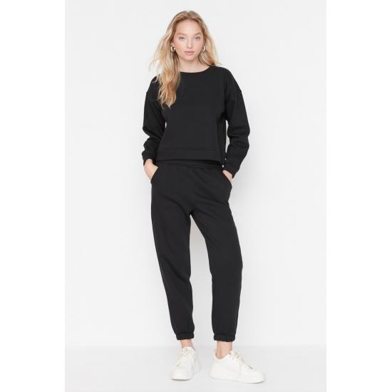 Бежевый базовый вязаный спортивный костюм с плотным флисовым узором и регулярным узором