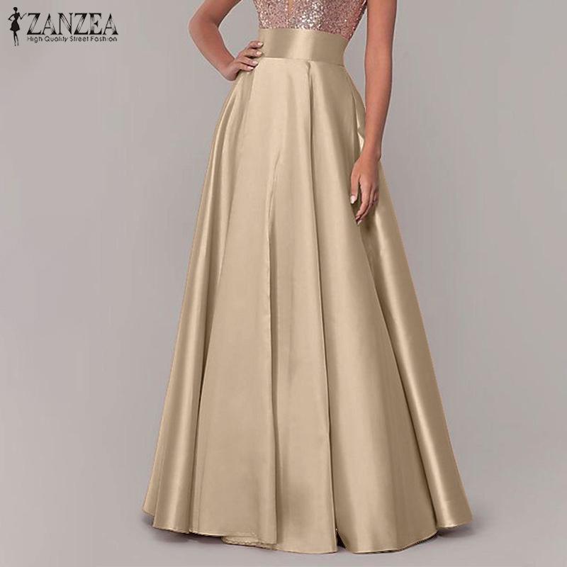 ZANZEA Women Fashion A-line Satin Skirts Summer Casual Maxi Long Skirts