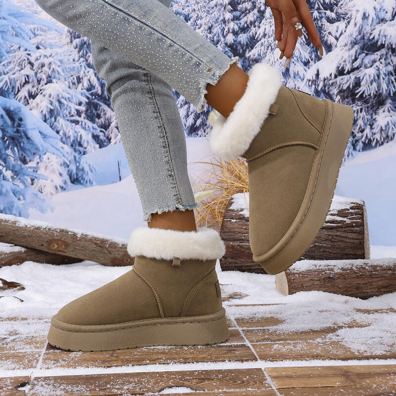 Модные женские классические однотонные пушистые меховые зимние теплые короткие плюшевые ботильоны цвета хаки, повседневная обувь на толстой подошве для женщин