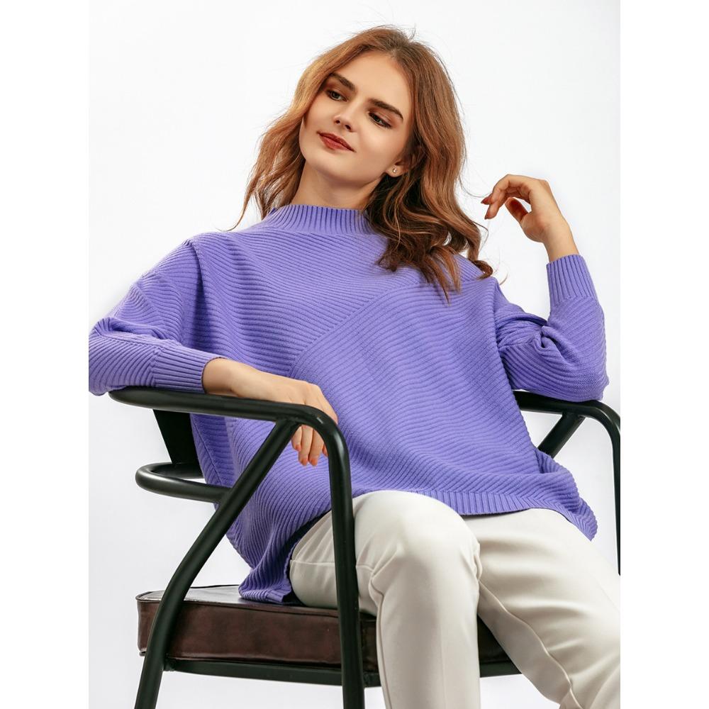 Autumn Winter Vintage Loose Large Sleeve Top Solid Color Pullover Knitwear Half High Collar Sweater
