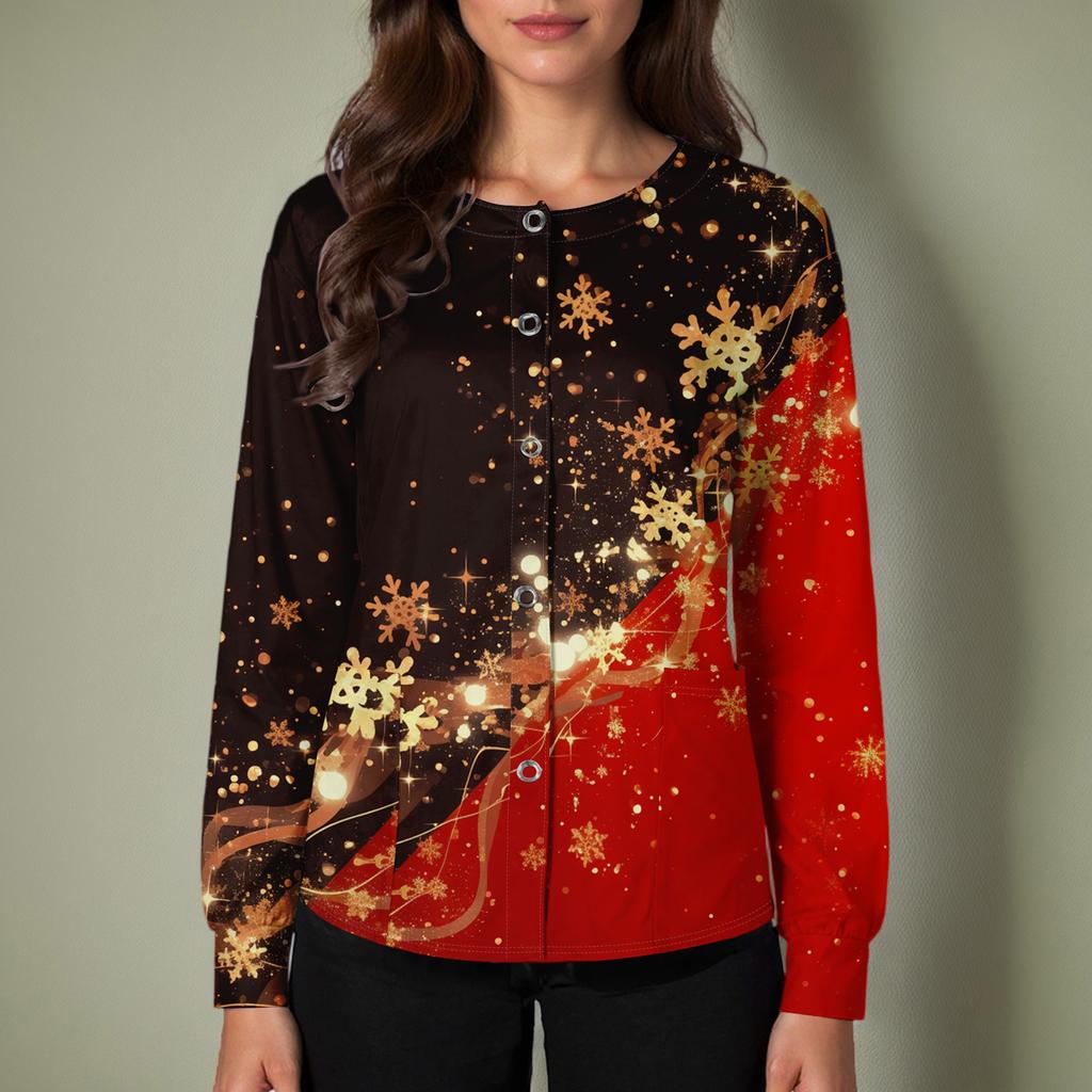 Женский повседневный однобортный однобортный защитная одежда с рождественским принтом и длинными рукавами, кардиган, топ