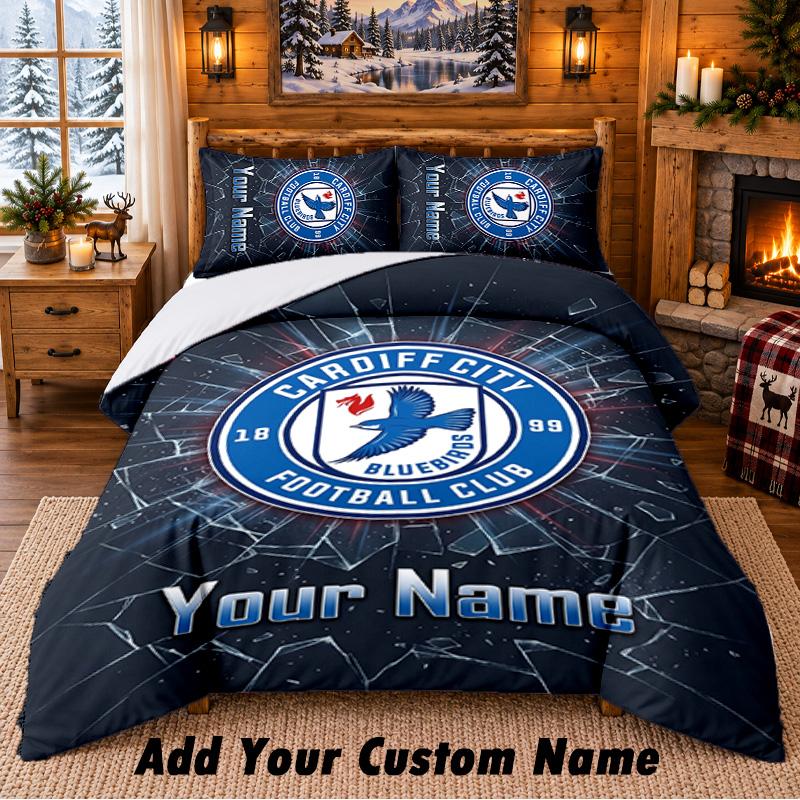 Cardiff City Pattern Bedding 3Pcs Set Custom Name, Bed Sheet And Pillowcases For Home Bedroom