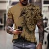 Summer Round Neck 3D Lion Pattern Print Top Fashionable Casual Short Sleeved Men's T-shirts
