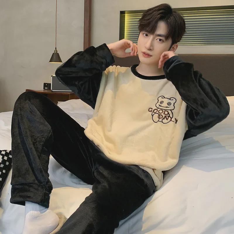 Men's Winter Pajamas Set - Thick Coral Fleece and Velvet Warm Flannel, Large Sizes Available