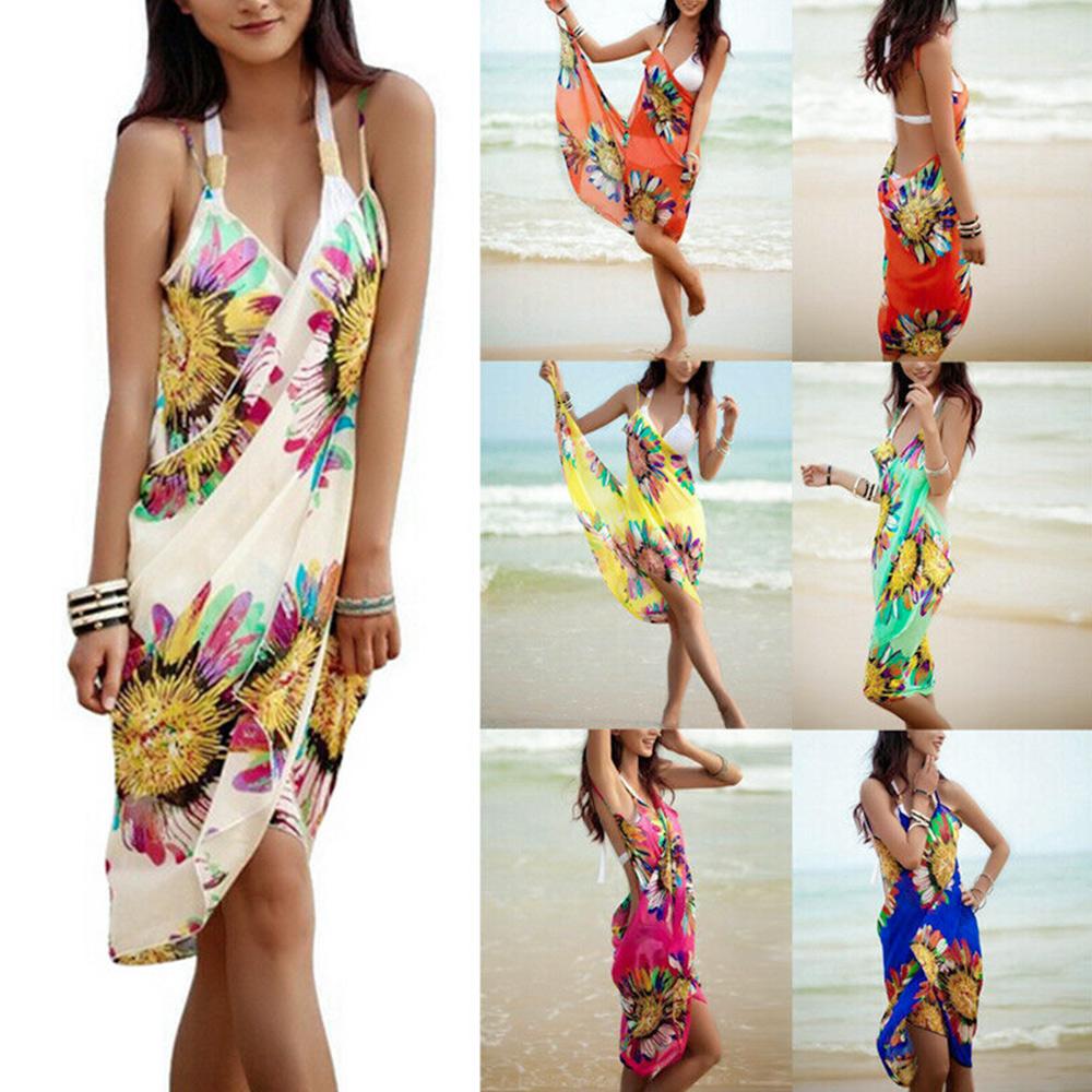 Women Sun Protection Beach Swimsuit Dress Swimsuit Bikini Cover Up Backless Skirt
