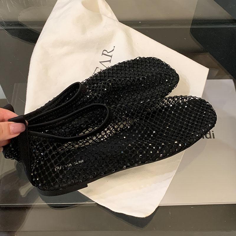 Luxury Mesh Rhinestone Sandals Women Slip on Breathable Bling Beach Shoes Non-slip Summer Flats Slides Shoes Women
