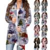 Women's Fashion Christmas Print Jacket Long Sleeve Casual Cardigan Coat