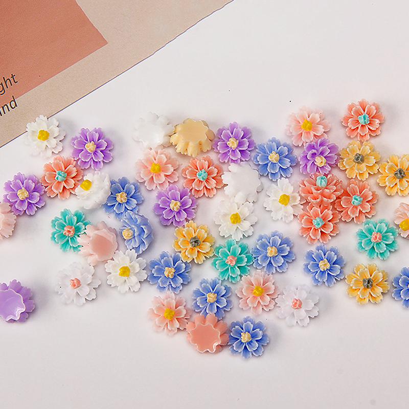 50Pcs 3D Mini Flower Lotus Rose Flatback Planar Resin Accessories DIY Craft Phone Patches Arts Material