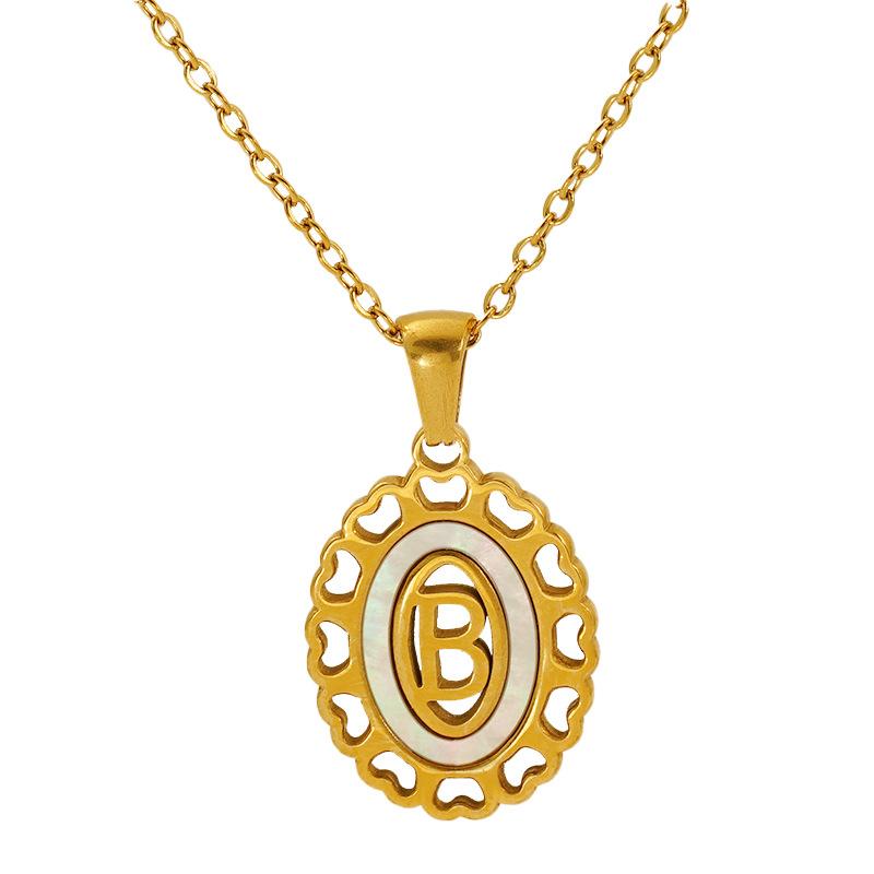 Titanium steel love hollow letter pendant female versatile fashion simple oval letter necklace female