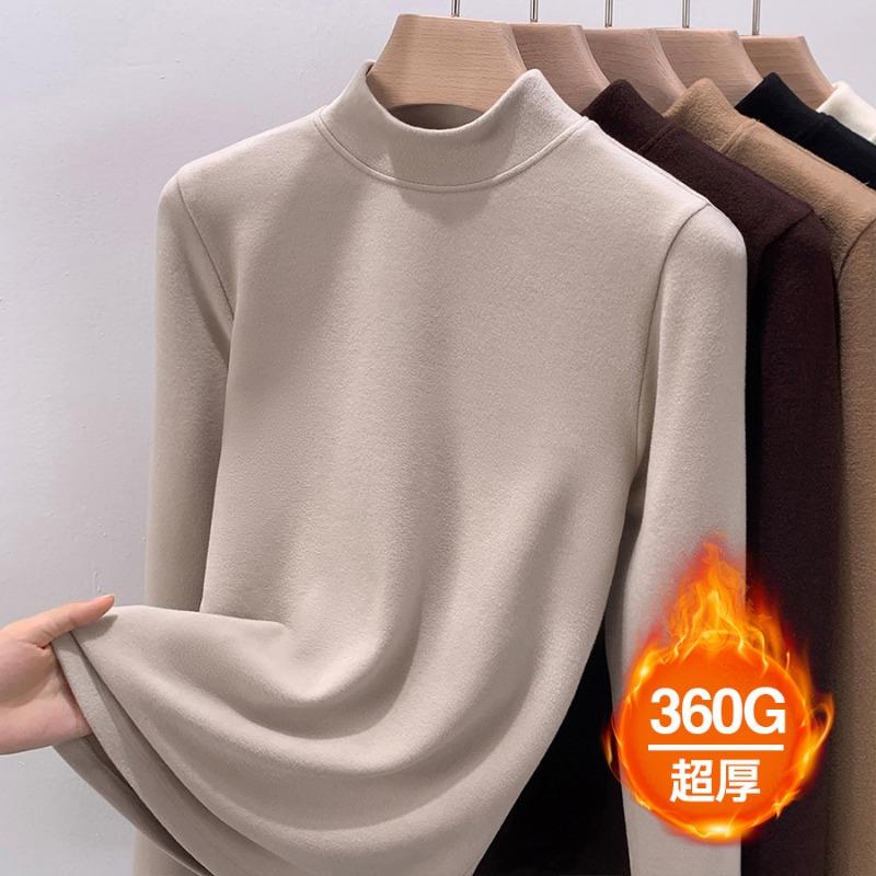 Semi-turtleneck Double-sided Velvet Thickened German Velvet Bottoming Shirt Women's Autumn and Winter with New Velvet Thermal Clothing Top