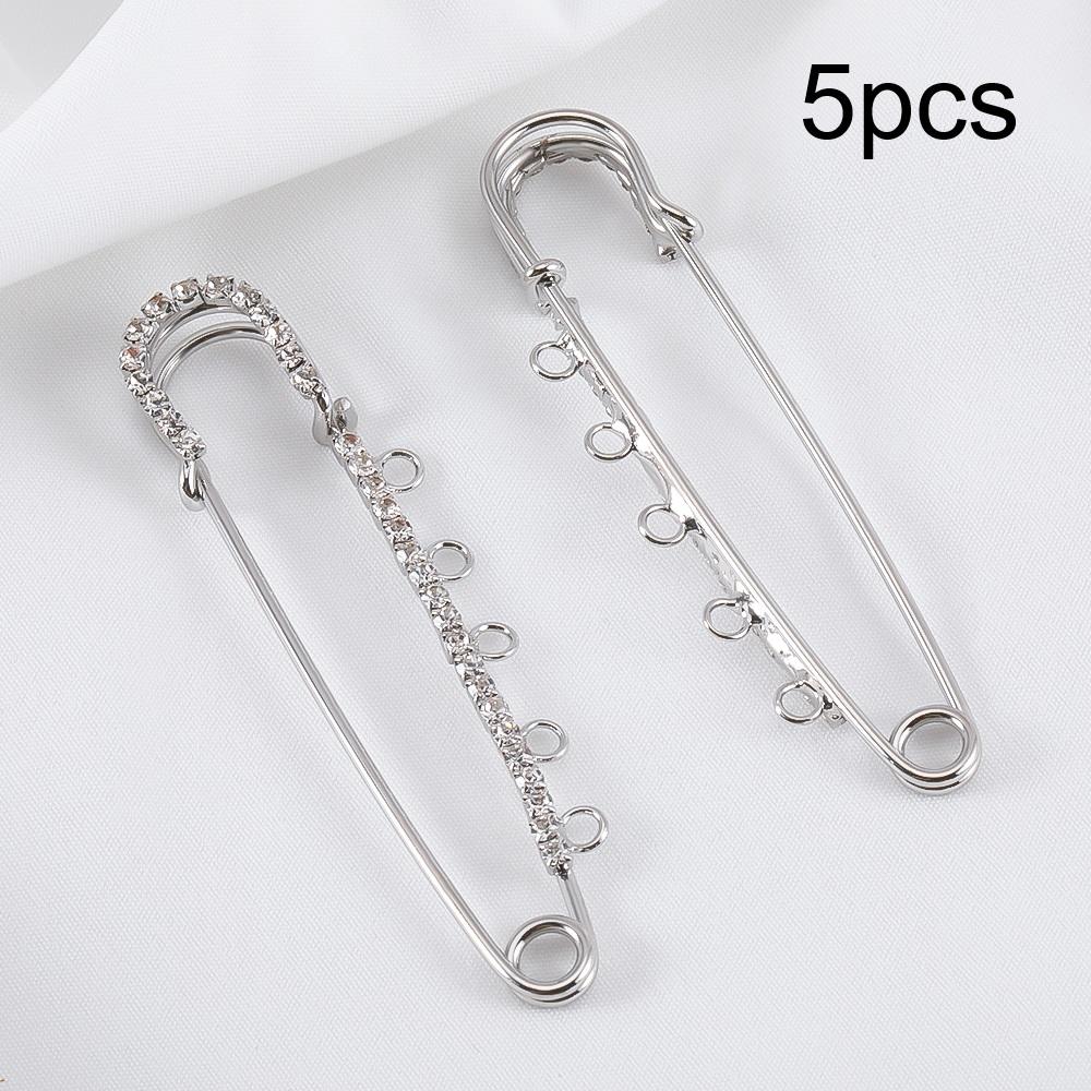 5pcs Rhinestone Large Safety Pins Crystal Brooch with 3/4/5 Loops for DIY Blankets Skirts Knitted Fabric Crafts Jewelry Findings