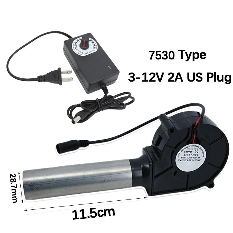 12 В постоянного тока 7530 Турбовентилятор охлаждения с регулируемым контроллером скорости Воздуходувка для барбекю Гриль для пикника Дровяная печь для приготовления пищи