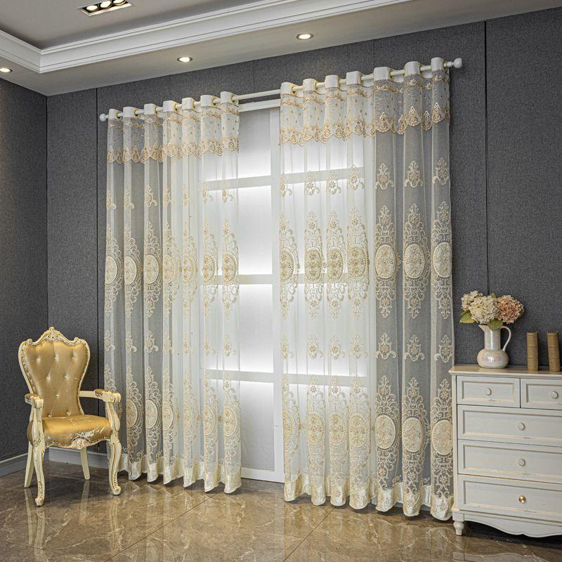 Роскошные европейские вышитые прозрачные шторы для гостиной, балкона и спальни - защита от ультрафиолета, полиэстеровые шторы, пригодные для машинной стирки