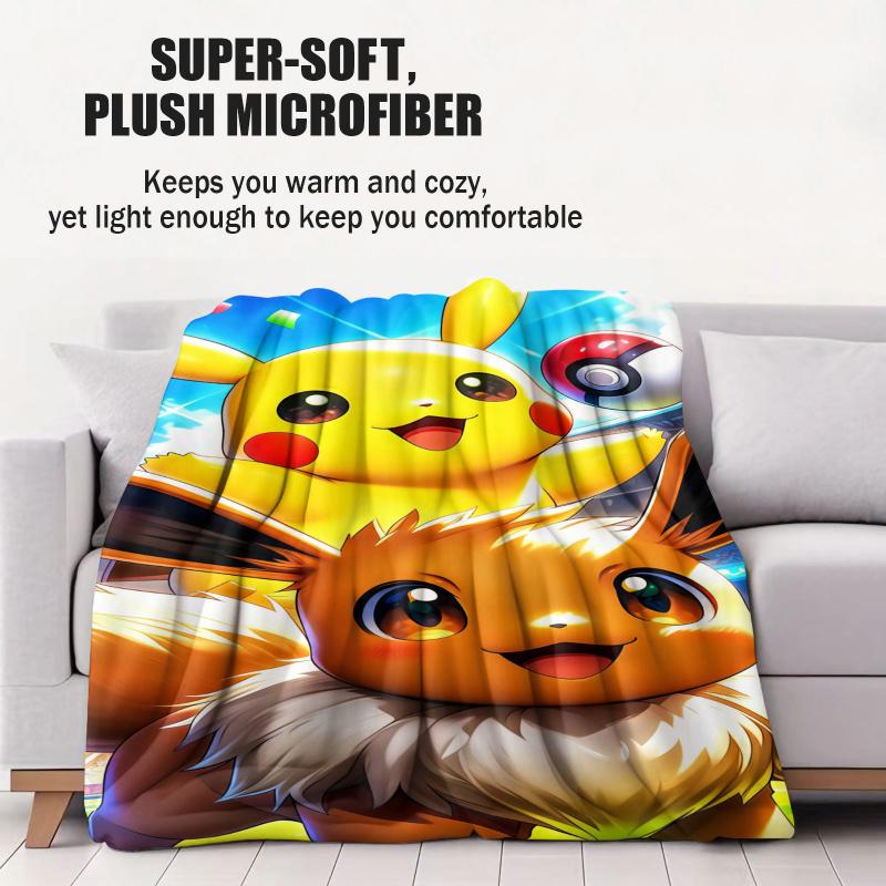Pokemon Pikachu & Eevee Flannel Blanket Hot Anime Soft Warm Throw Sofa Bed Couch Cover Nap Cape Shawl Camping Fans Kids Gift