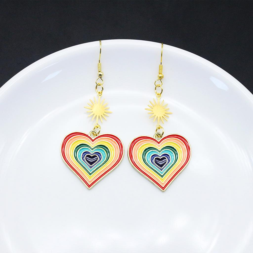 Rainbow Heart Sun Dangle Earrings Cute Y2K Pride Couple Enamel Pendant Gay Flag LGBTQ Jewelry Couples Gift For Lovers Women Girls