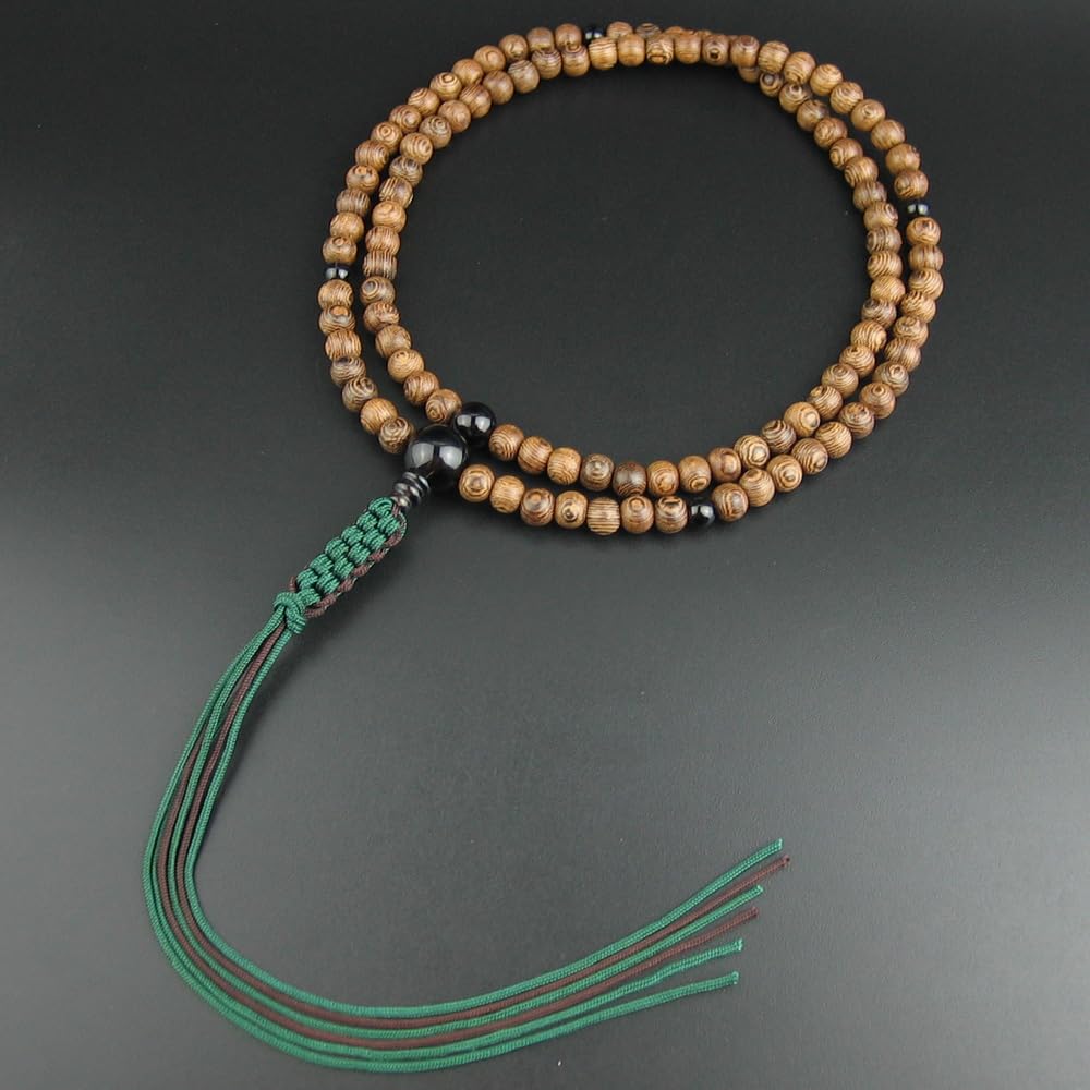 [WONDERFUL LOTUS] Rinzai Zen Buddhist Prayer Beads for Men, 108 Beads, 108 Beads, Double-Ringed Prayer Beads, Natural Stone, Brown Quartz, Gift, for