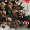 10PCS Wooden Christmas Ornaments Air Balloon Santa Claus 2D Flat Hanging Decor for Tree Home Holiday Gift Festive Party Supplies
