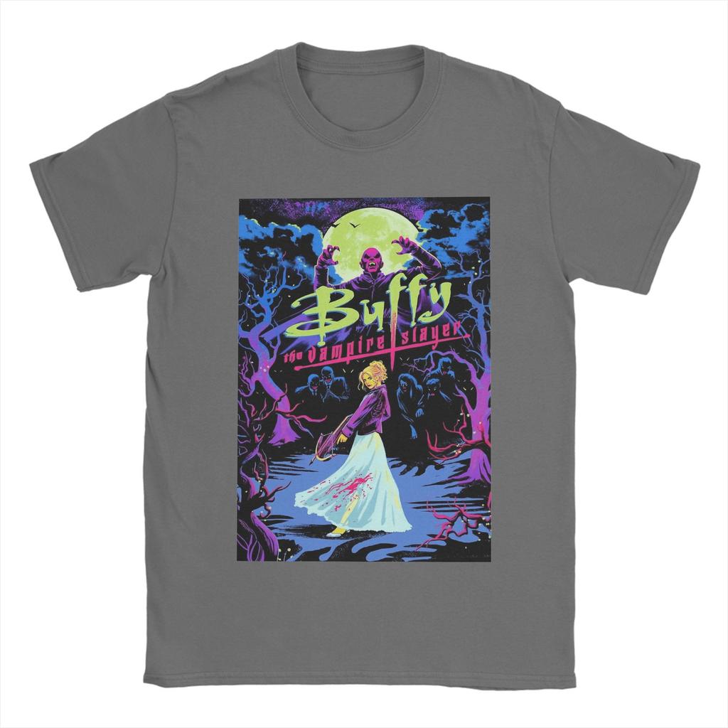 Мужские футболки Buffy the Vampires Slayer Футболки Фильм ужасов Топы из чистого хлопка Забавные футболки с коротким рукавом и круглым вырезом Футболка с принтом