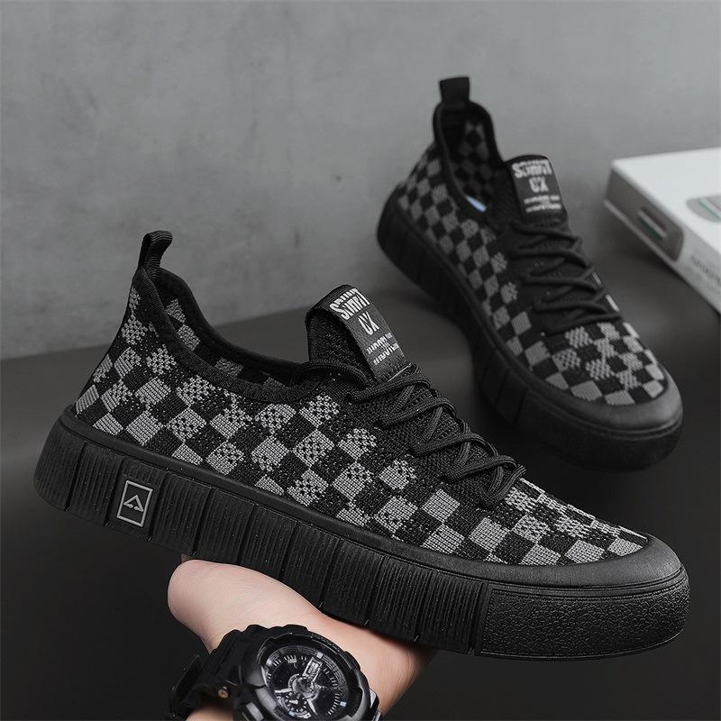 Fashion Plaid Casual Sneakers for Men  Platform Breathable Flats Shoes for Men's Lace-up Khaki Shoes Color Matching Designer Sneakers
