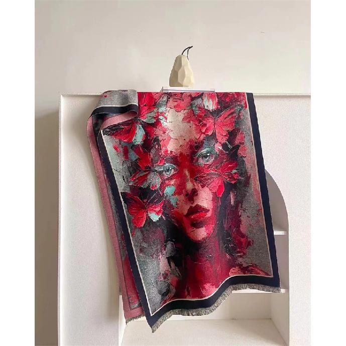 2024 Autumn/Winter New Thickened Warm Double Sided Two Tone Tassel Imitation Cashmere Scarf, High Grade Shawl Neck