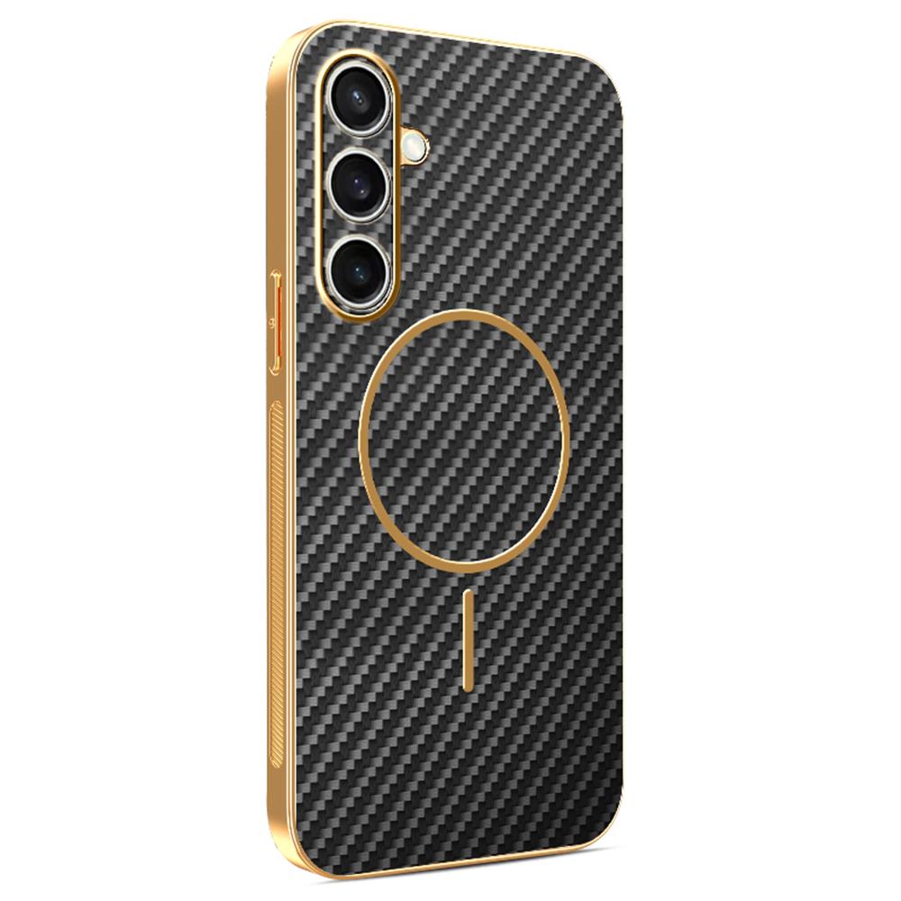 For Samsung Galaxy S24 FE Phone Case Carbon Fiber Textured Electroplated TPU Back Cover