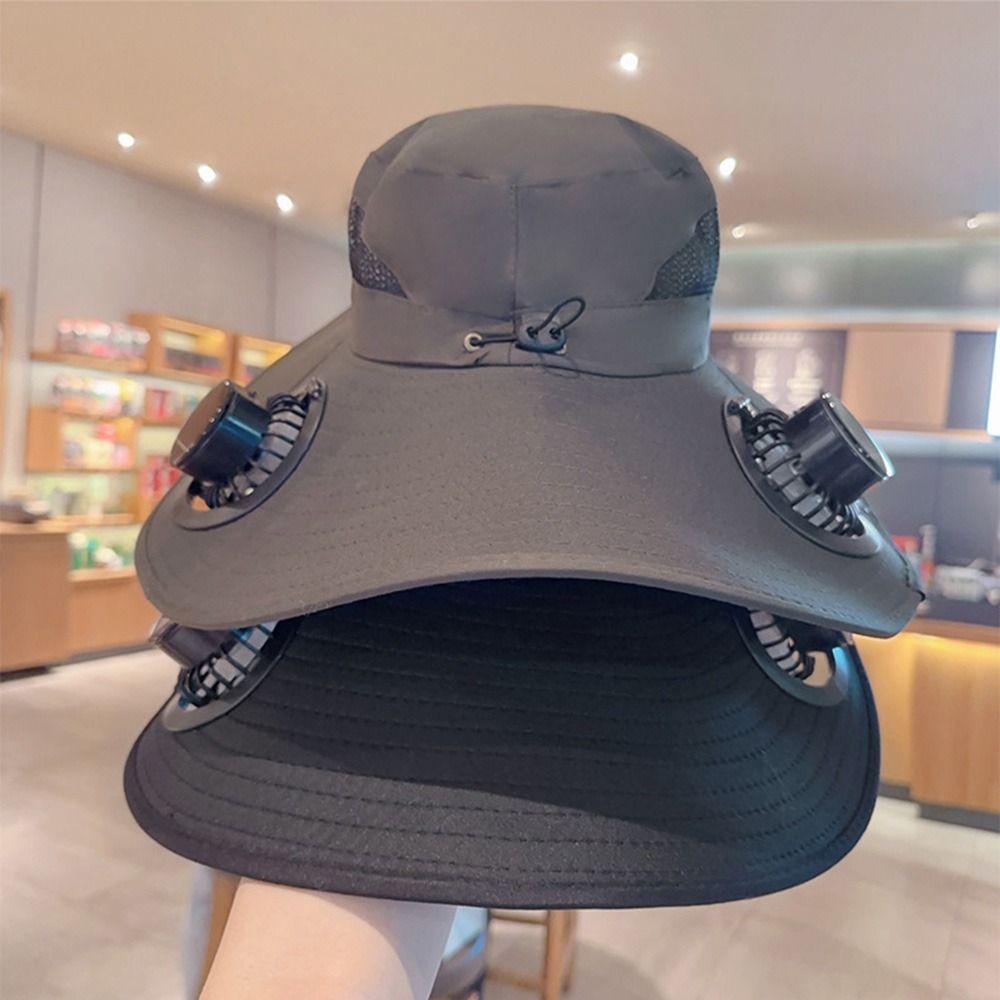 Removable Solar Fan Hat Dual Fan Fishing Bucket Hat Long Endurance Cooling Fisherman Hat Fishing