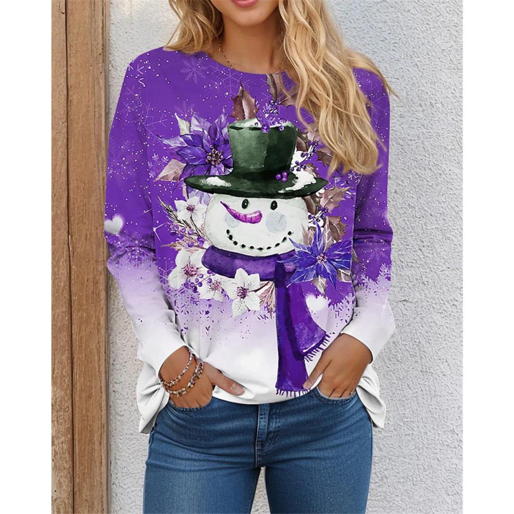 Рождественский узор снеговика женские модные футболки осень-зима с длинным рукавом 3D-принт уличный тай-дай рождественские топы 3XL большой размер