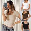 Y2K Summer Short Sleeve Slim Fit Crop T-shirts Women Fashion New Square Neck Elegant Casual T Shirts Tops Simple Office Ladies Base Tee Shirt 26505