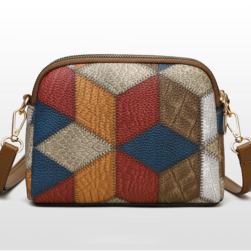 Mini Colorblock Crossbody Bag Retro Rhombus Pattern Purse Fashion Shoulder Bag for Women Casual