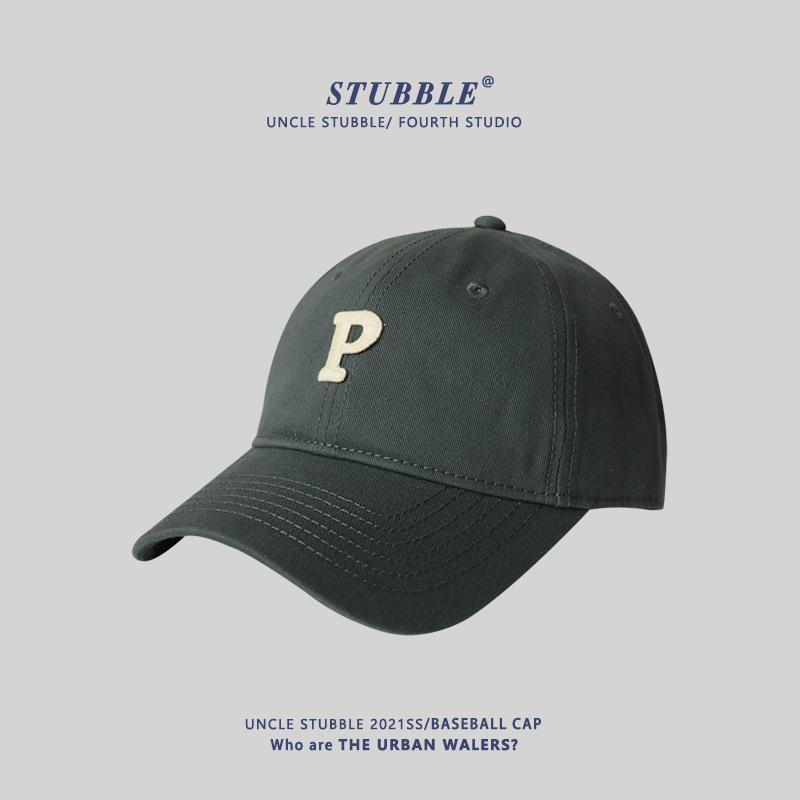 Women's Adult Four Seasons Soft Top Baseball Cap Large Size 100% Cotton P Letter Logo 6-Panel Design 48-50cm Head Circumference
