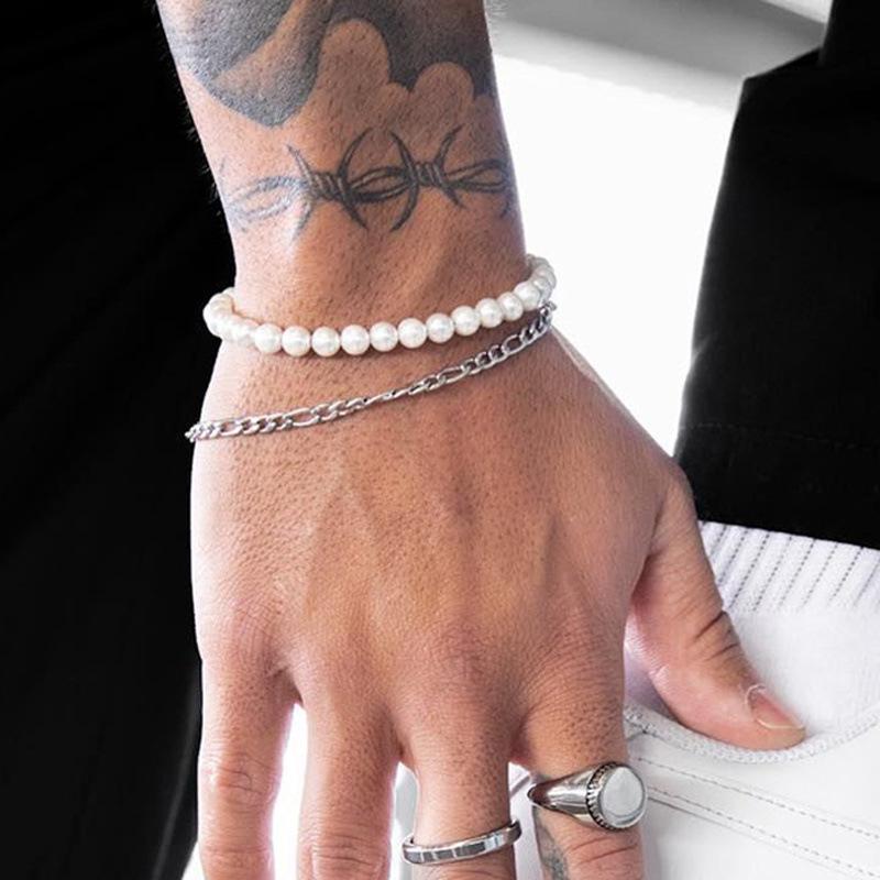 Popular Men's Sand Wood Bead Bracelet Hematite Beaded Bracelet Set Men's Black Agate Bead Elastic Bracelet