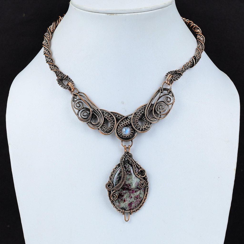 Эвдиалитовое ожерелье, ожерелье из медной проволоки, ювелирные изделия ручной работы из натуральных драгоценных камней, ожерелье из радужного лунного камня, медные ювелирные изделия, подарок для женщин