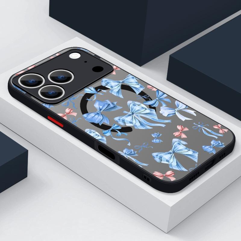 Magnetic Flowers Bowknot Phone Case For iPhone Air 17 16 15 Pro Max 13 12 Pro 14 Plus 11 For Magsafe Wireless Charge Hard Cover