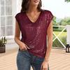 Женский жилет, блестящий топ с пайетками, V-образный вырез, короткий рукав, эластичные топы для вечеринок, летний свободный жилет для повседневной носки