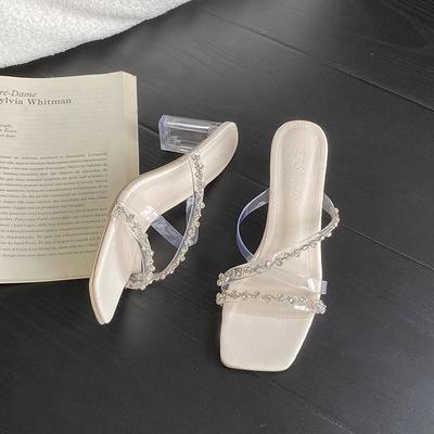 Кристально прозрачный ремень из одного слова красивые босоножки на высоком каблуке лето новый кристальный каблук крутые шлепанцы женская верхняя одежда