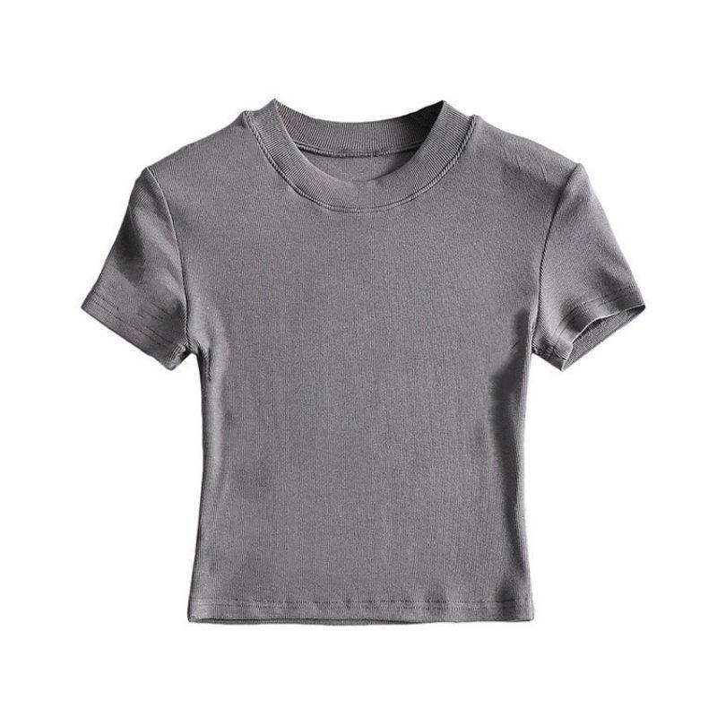 Women's Summer Cropped T-Shirt: Sexy Tight-Fit, Short-Sleeve, Half-High Collar Top