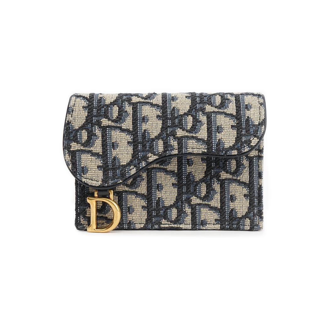 Dior Saddle Monogram Embroidered Flap Saddle Bag Card Holder Cotton Card Case Small Women accessories Denim-Blue S5611CTZQ_M928