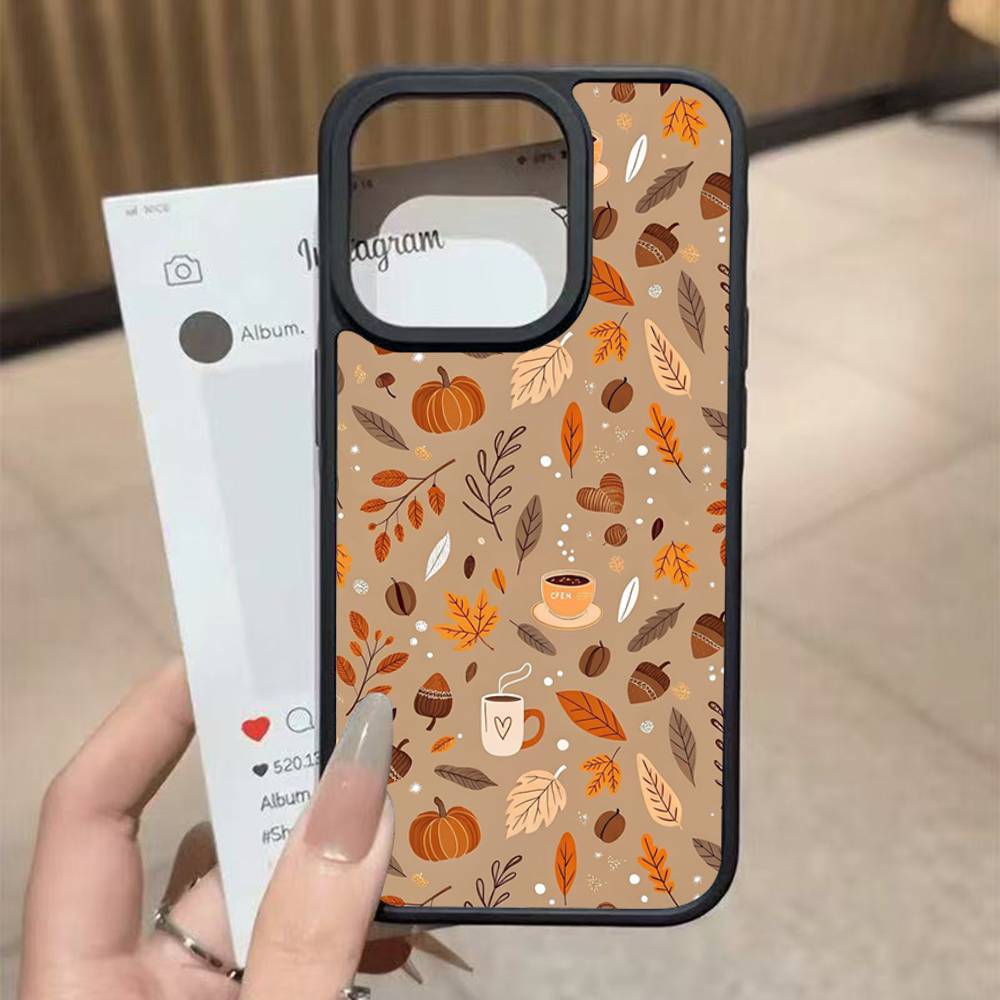 Осенние Листья Тыква Для iphone 11 12 13 14 15 Pro Max 17 16 Plus Жесткий PC+TPU Задняя Крышка
