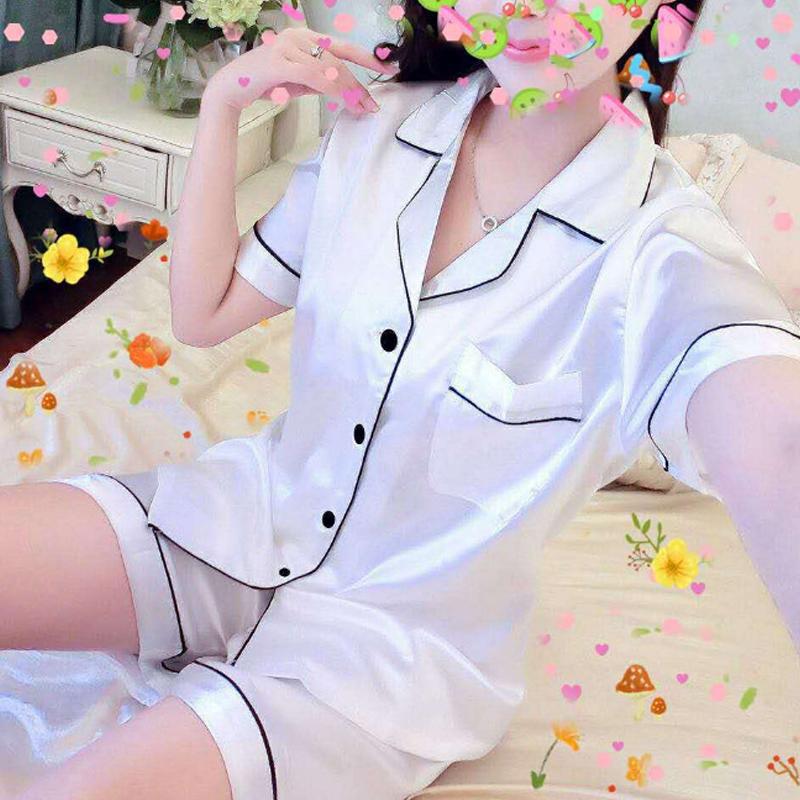 Womens Silk Satin Pajamas Set Short Sleeve Two-piece Pj Sets Sleepwear Loungewear Button-Down