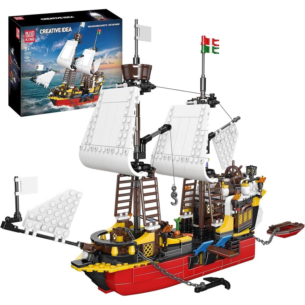 MOULD KING 10137 MOC Revenge Pirate Ship Clamp Blocks Kit Sailing Ship Building Blocks Toys for Adults and Kids
