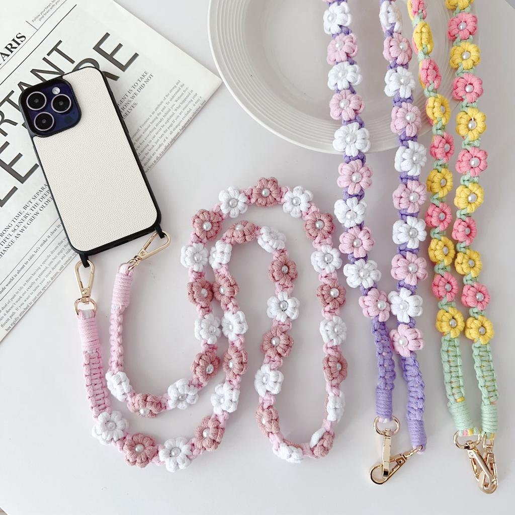 Phone Lanyard Cotton Rope Braided Daisy Flower Crossbody Strap,Length: 120cm