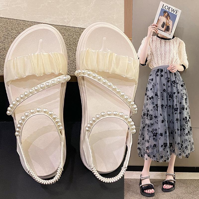 Новая корейская версия повседневной моды: нескользящие сандалии с жемчужинами на толстой подошве