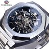 Forsining Мужские лучшие часы 30M водонепроницаемые автоматические механические часы с люминесцентными стрелками скелетонированные мужские часы со стальным ремешком