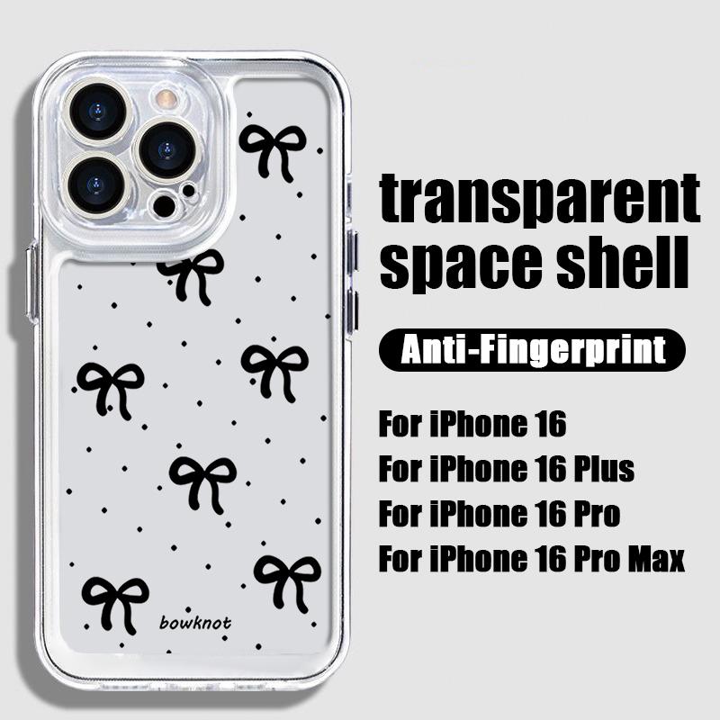 Черный Бантик Прозрачный Мягкий Чехол Для iPhone 16 15 Pro Max 14 Plus 14 13 12 11 Pro 7 8 XR X XS Max ТПУ Силиконовый Чехол Для Телефона