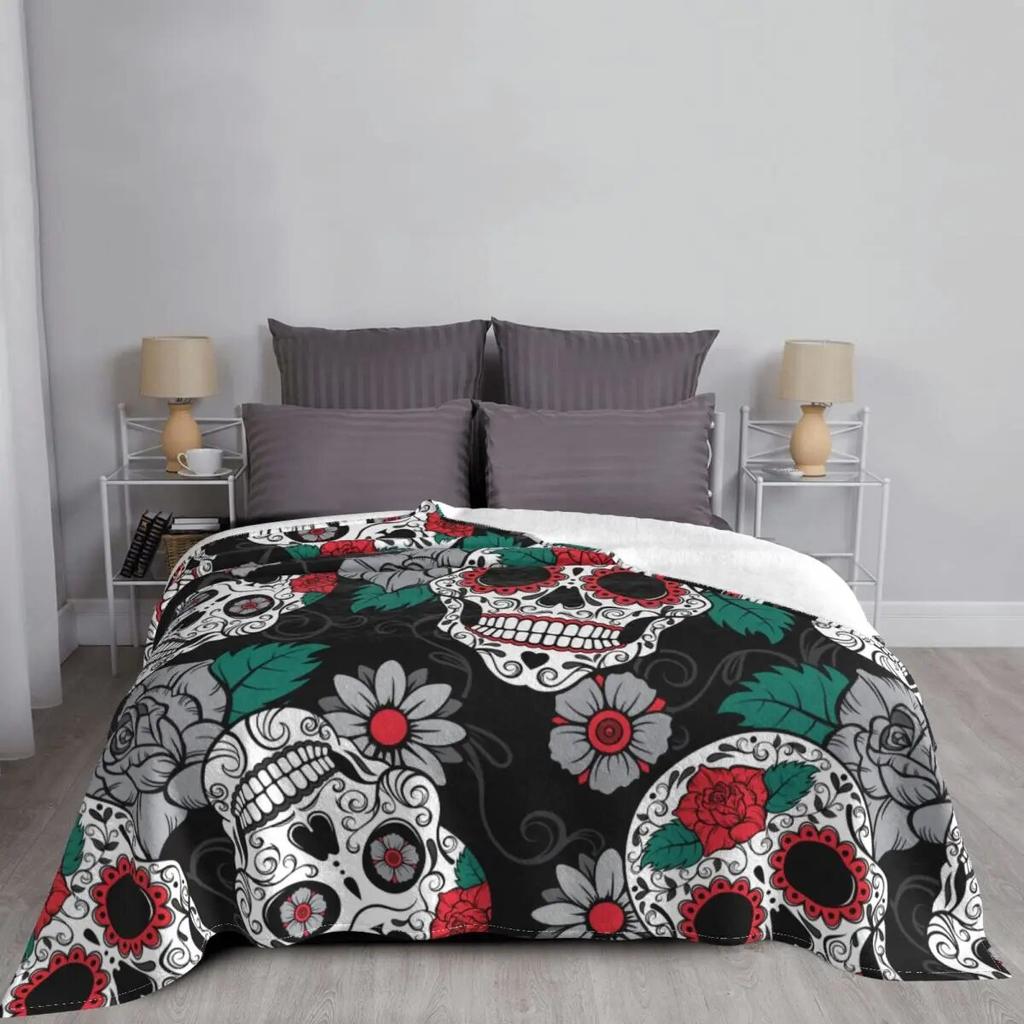 Одеяло с сахарным черепом на День мертвых, флисовое готическое мексиканское одеяло со скелетом на Хэллоуин, мягкие пледы для кровати, покрывало