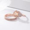 2 шт./компл. Женские кольца Блестящий искусственный кристалл Розово-золотое кольцо из сплава Элегантные ювелирные аксессуары Модные кольца с микро-инкрустацией квадратными стразами для помолвки
