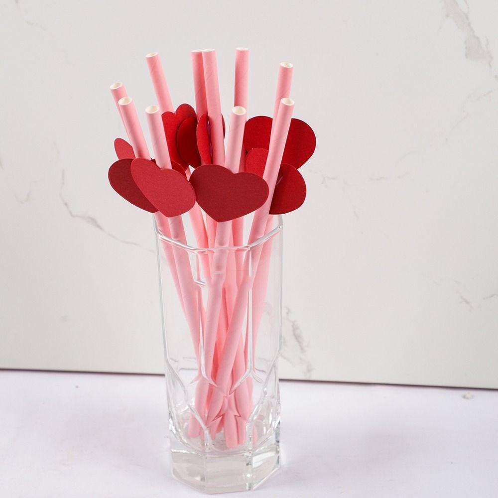 20Pcs Degradable Heart Paper Straws Eco-friendly Disposable Drinking Straw  Chinese Valentine's Day