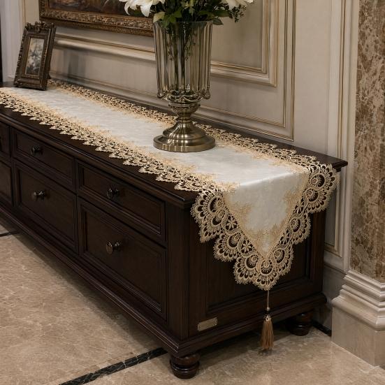 Lace Table Runner with Tassels, Vintage Lace Dining Table Runner, Coffee Table Runners, Waterproof Oil-Proof Exquisite Table Runner for Dining